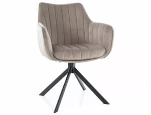 Scaun dining rotativ AZALIA Velvet, bej inchis/negru, stofa catifelata/metal, 61x58x86 cm