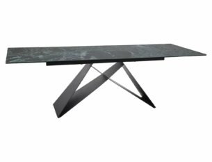 Masa extensibila dining WESTIN Verde Alpi, negru cu efect de marmura/negru, sticla/ceramica italiana/metal, 160-240x90x77 cm