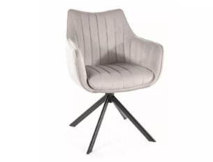 Scaun dining rotativ AZALIA Velvet, gri deschis/negru, stofa catifelata/metal, 61x58x86 cm