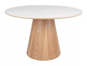 Masa dining rotunda ANGEL, ceramica, alb/stejar, 120x75 cm