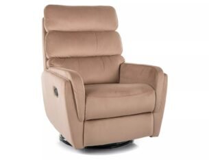 Fotoliu recliner rabatabil si pivotant ARGOS Velvet, stofa catifelata bej - Bluvel 28, 78x82/162x107 cm