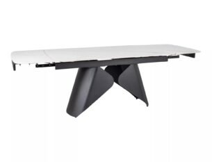 Masa extensibila dining ARMANDO, alb cu efect de marmura, ceramica/metal, 160/240x90x76 cm
