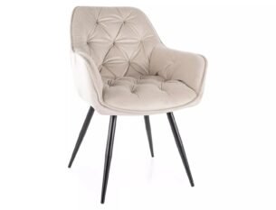 Scaun CHERRY VELVET, bej deschis/negru, stofa catifelata/metal, 57x58x87 cm