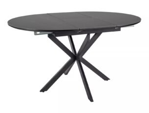 Masa dining rotunda extensibila GASTON, negru mat cu efect de marmura, ceramica/metal, 100/135x100x76 cm