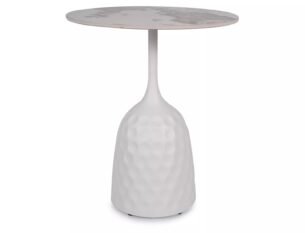 Masuta cafea SALO A, alb cu efect de marmura, ceramica/metal, 50x60 cm