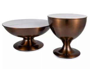 Set 2 masute cafea SALSA, alb cu efect de marmura/cupru, ceramica/metal