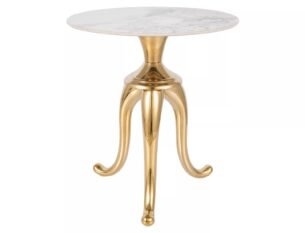 Masuta cafea SNAKE, alb cu efect de marmura/auriu, ceramica/metal, 48x55 cm