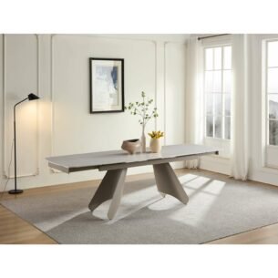 Masa extensibila SHANE, blat piatra sinterizata, 180-260x90x75 cm, gri deschis/taupe