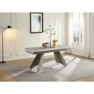 Masa extensibila SHANE, blat piatra sinterizata, 180-260x90x75 cm, gri deschis/taupe - imagine 2