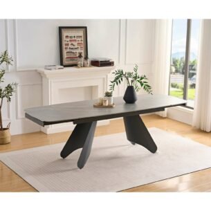 Masa extensibila SHANE, blat piatra sinterizata, 160-240x90x75 cm, gri deschis/gri inchis