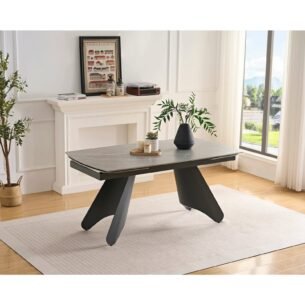 Masa extensibila SHANE, blat piatra sinterizata, 160-240x90x75 cm, gri deschis/gri inchis - imagine 2