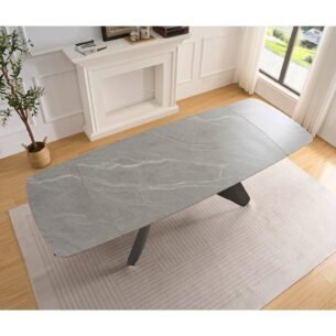 Masa extensibila SHANE, blat piatra sinterizata, 160-240x90x75 cm, gri deschis/gri inchis - imagine 3