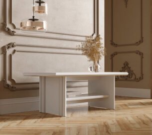 Masuta cafea stil clasic provensal, Alb, ELORA, 130 cm - imagine 3