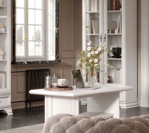 Masuta cafea stil clasic provensal, Alb, ELORA, 130 cm - imagine 2