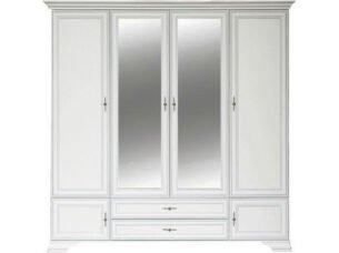 Dulap stil clasic provensal, dressing cu rafuri sertare si bara umerase, Alb, ELORA, 228 cm