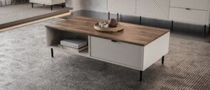 Masuta cafea eleganta, 2 sertare si 2 rafturi, MDF, Casmir & Stejar, ESTERA, 110 cm - imagine 4