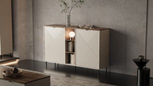 Comoda eleganta, 2 usi si polite, MDF, Casmir & Stejar, ESTERA, 155 cm - imagine 4