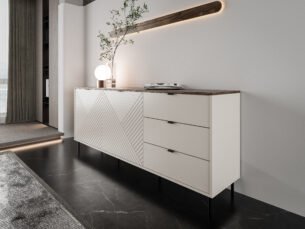 Comoda eleganta, 2 usi si 3 sertare, MDF, Casmir & Stejar, ESTERA, 185 cm - imagine 5