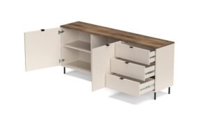 Comoda eleganta, 2 usi si 3 sertare, MDF, Casmir & Stejar, ESTERA, 185 cm - imagine 2