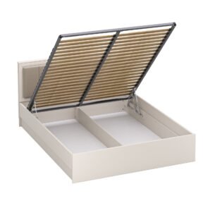 Pat tapitat elegant, somiera rabatabila si lada de depozitare, MDF, Casmir, VALNERA, 160x200 cm - imagine 2