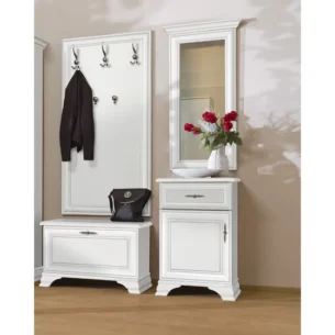 Set mobilier hol cuier, pantofar, oglinda, MDF, Alb, ELORA, 140 cm Varianta 2