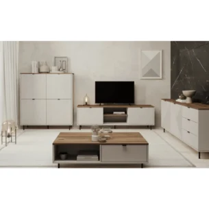 Comoda TV eleganta, 2 dulapuri si rafturi, MDF, Casmir, ESTERA, 185 cm - imagine 4