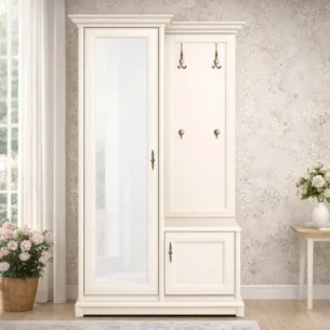 Cuier elegant cu oglinda, rafturi si bara extensibila, MDF, Casmir, CLARA, 120 cm stanga - imagine 2