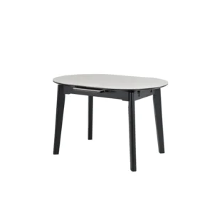 Masa extensibila Dalia, bej cu efect de piatra travertin/negru, ceramica/metal, 120-150x85x76 cm