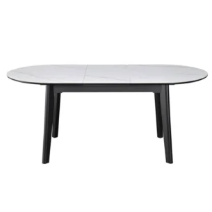 Masa extensibila Dalia 2, alb cu efect de marmura/negru, ceramica/metal, 140-180x85x76 cm - imagine 2