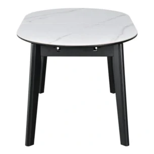 Masa extensibila Dalia 2, alb cu efect de marmura/negru, ceramica/metal, 140-180x85x76 cm - imagine 3